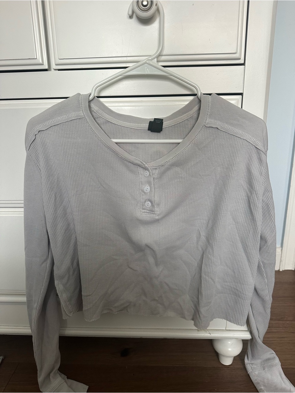 wild fable Light Gray Waffle-Knit Henley Long Sleeve Top